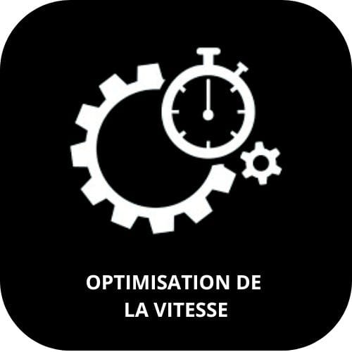 icone avec écrit "optimisation de la vitesse", contenant un chronomètre et des rouages
