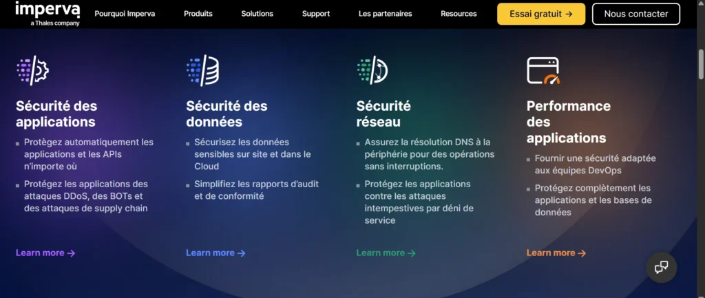 screenshot du site internet d'imperva, montrant ce qu'il peut faire