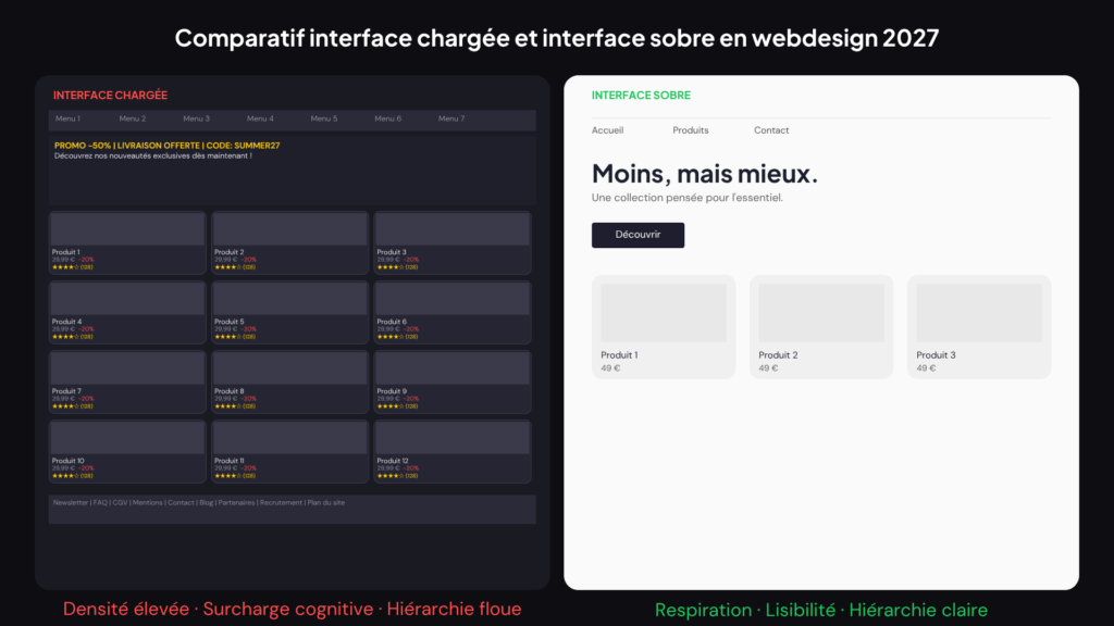 Comparatif interface chargée et interface sobre en webdesign 2027